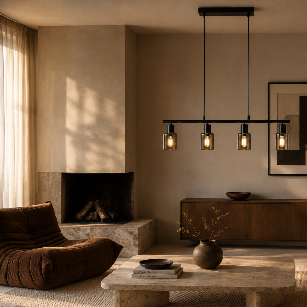 4-bulb industrial pendant light - living dining wide