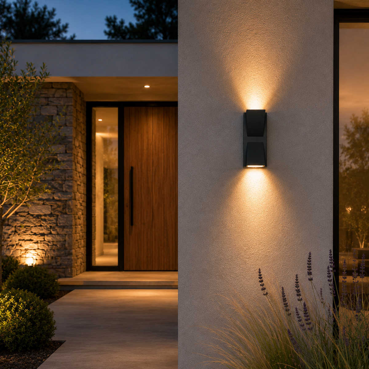 IP65 waterproof garden porch wall light installed outdoors - entrance stone door