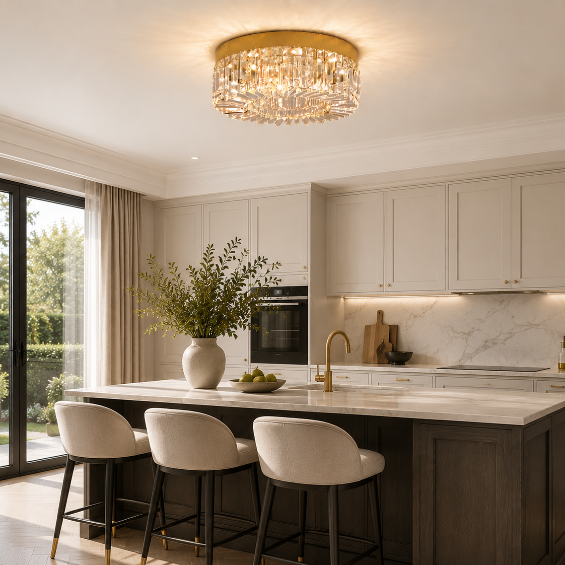 Crystal Chandelier - Luxury Flush Ceiling Light