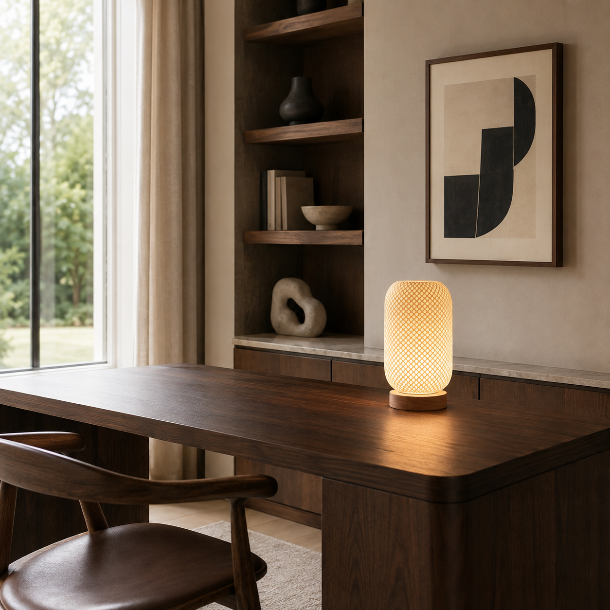 Nordic LED desk lamp on a wooden desk