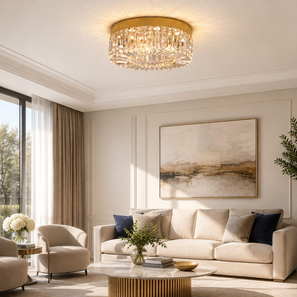 Crystal Chandelier - Luxury Flush Ceiling Light
