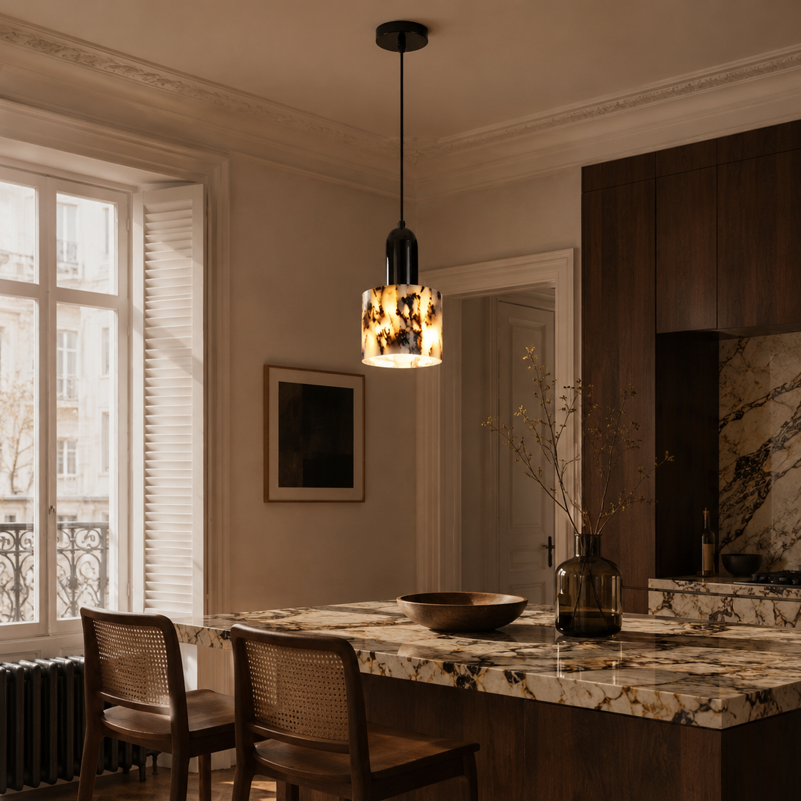 Marble pendant light - kitchen island wide 1