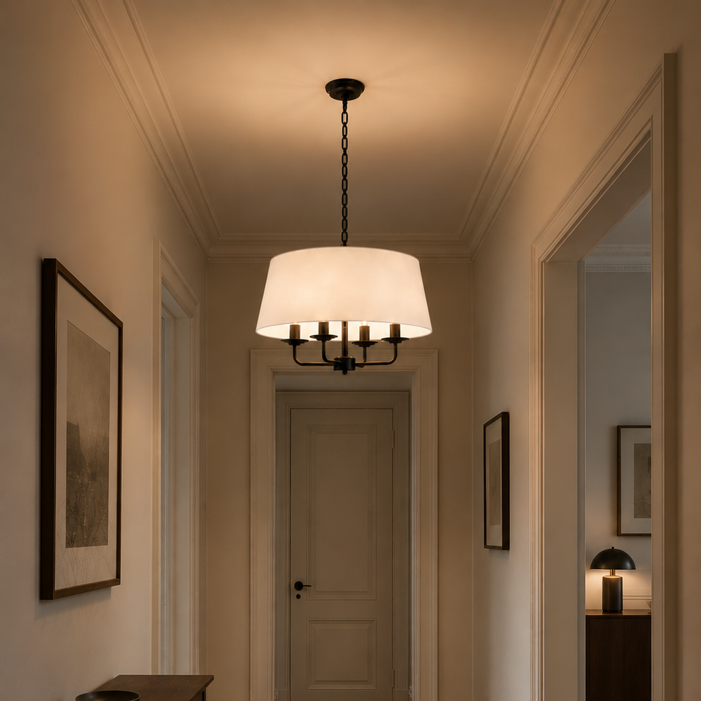 Nordic hemp and white chandelier - hallway