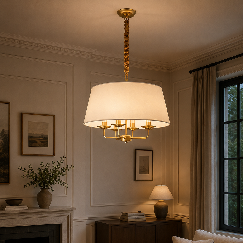 Nordic hemp and white chandelier - living room 2