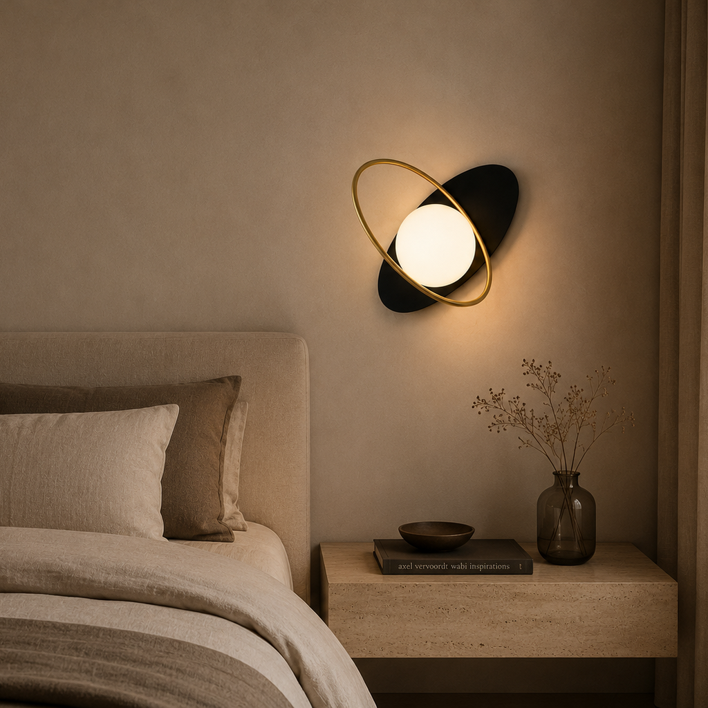 Nordic black & walnut LED wall light - bathroom