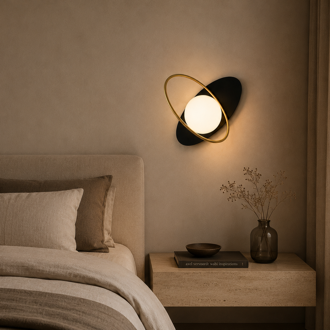 Nordic black & walnut LED wall light - bathroom