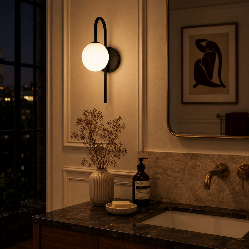 Nordic hook-arm globe wall light - living room