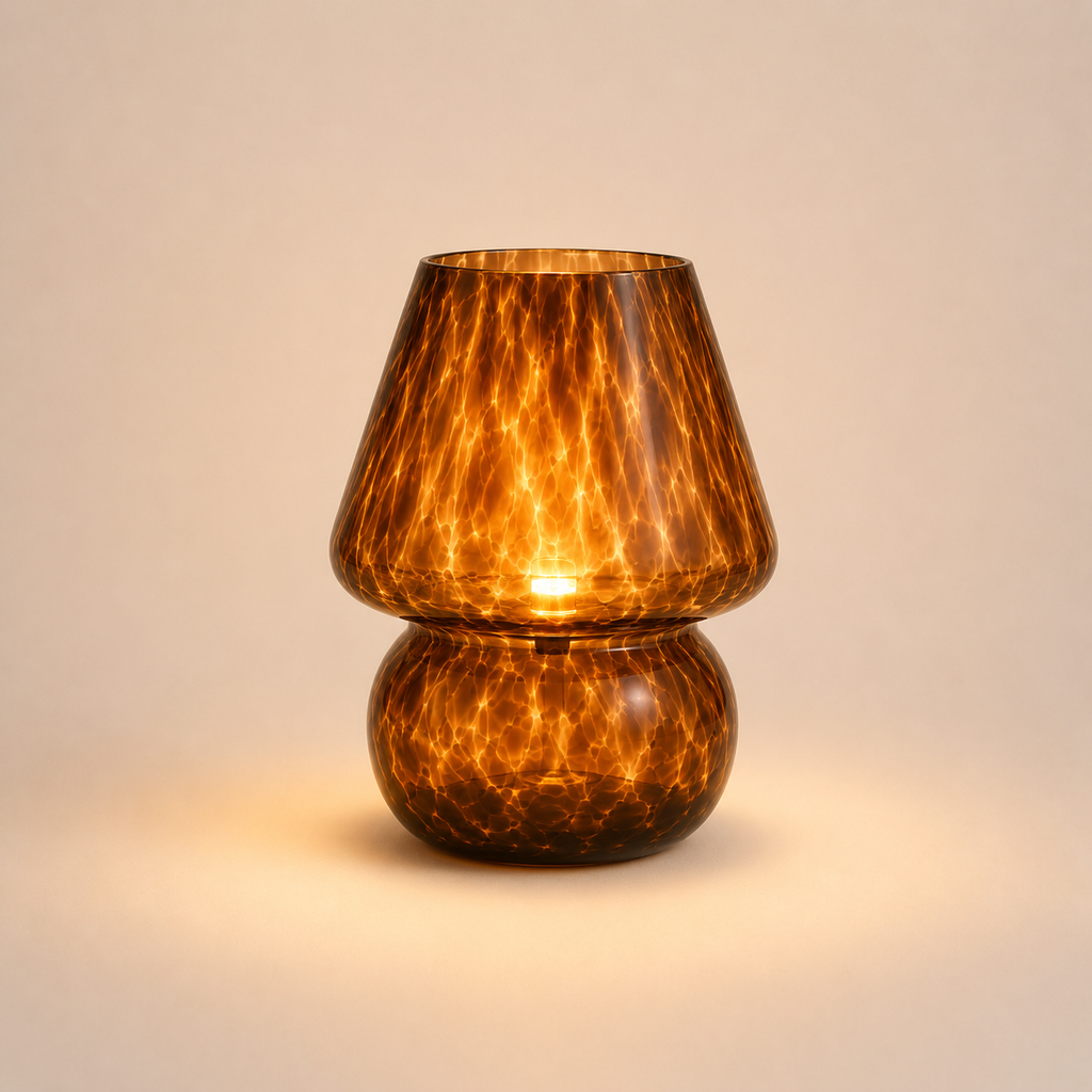 Amber Glass Mushroom Table Lamp - Tortoiseshell Bedside Lamp