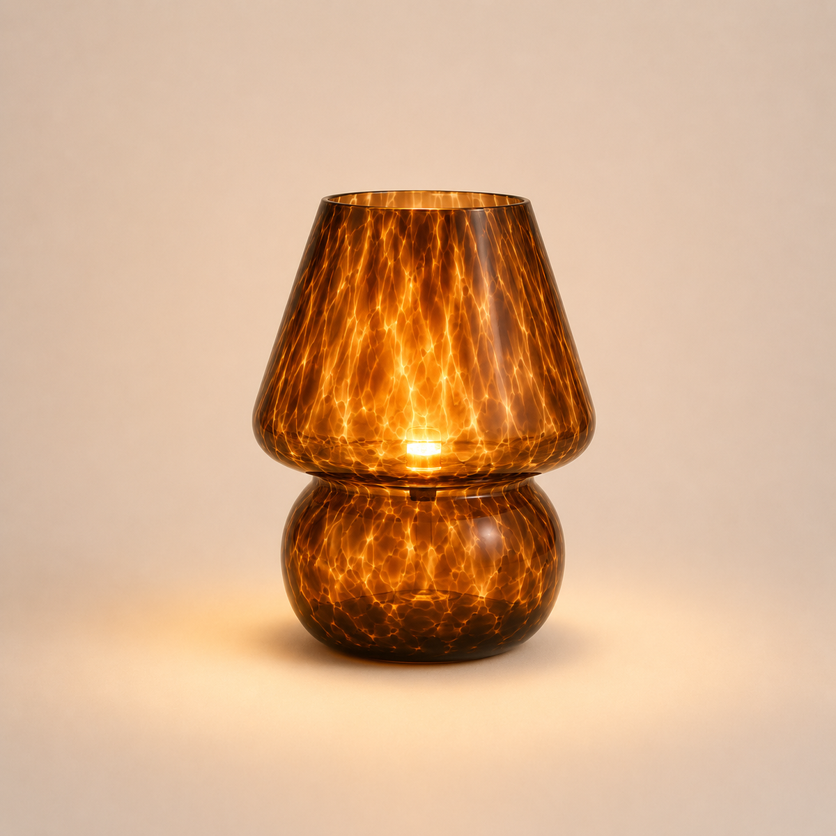 Amber Glass Mushroom Table Lamp - Tortoiseshell Bedside Lamp