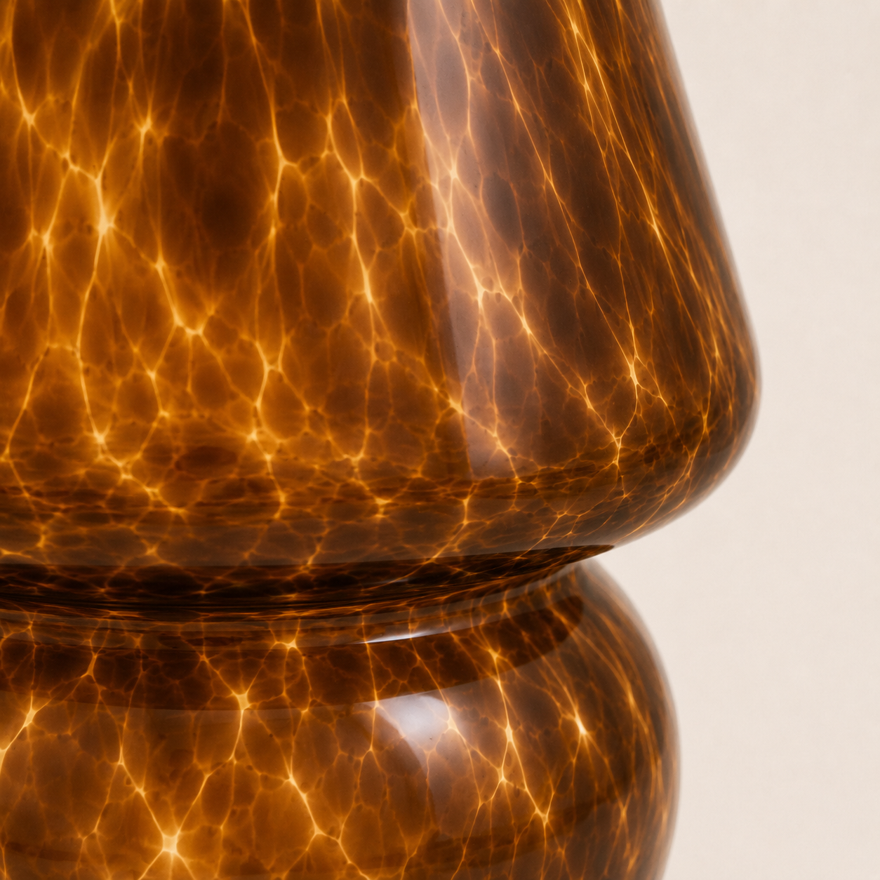 Amber Glass Mushroom Table Lamp - Tortoiseshell Bedside Lamp