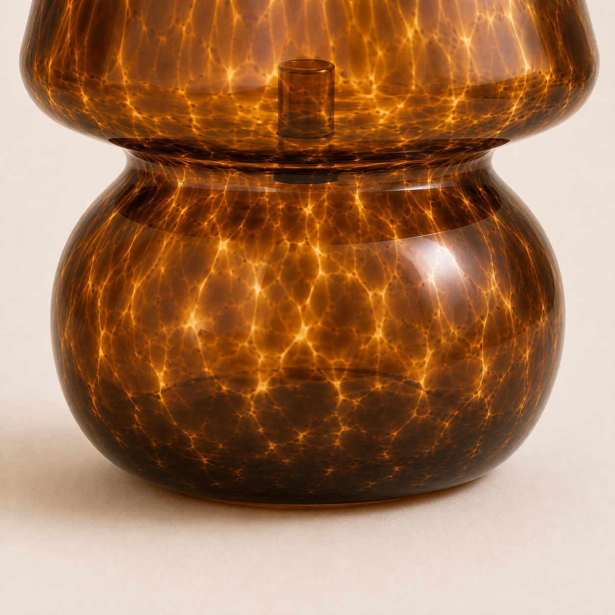 Amber Glass Mushroom Table Lamp - Tortoiseshell Bedside Lamp