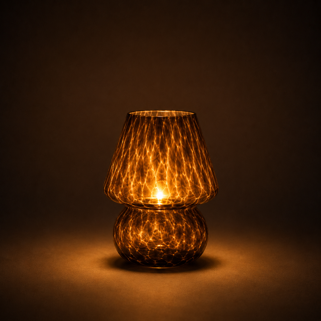 Amber Glass Mushroom Table Lamp - Tortoiseshell Bedside Lamp