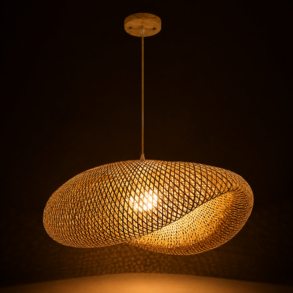 Bamboo Pendant Light - Hand-Woven Rattan Shade