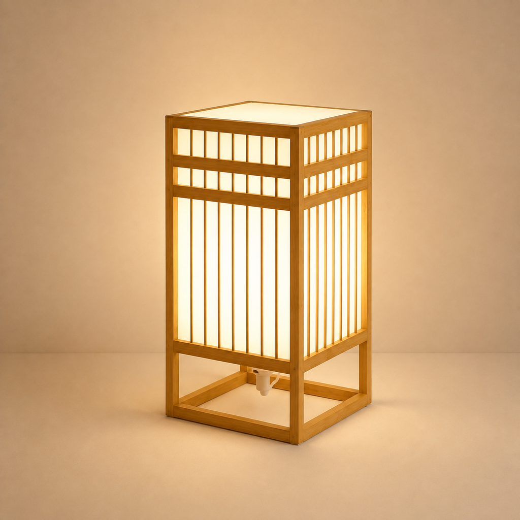 Bamboo Table Lamp - Woven Square Lattice Minimalist Desk Lamp