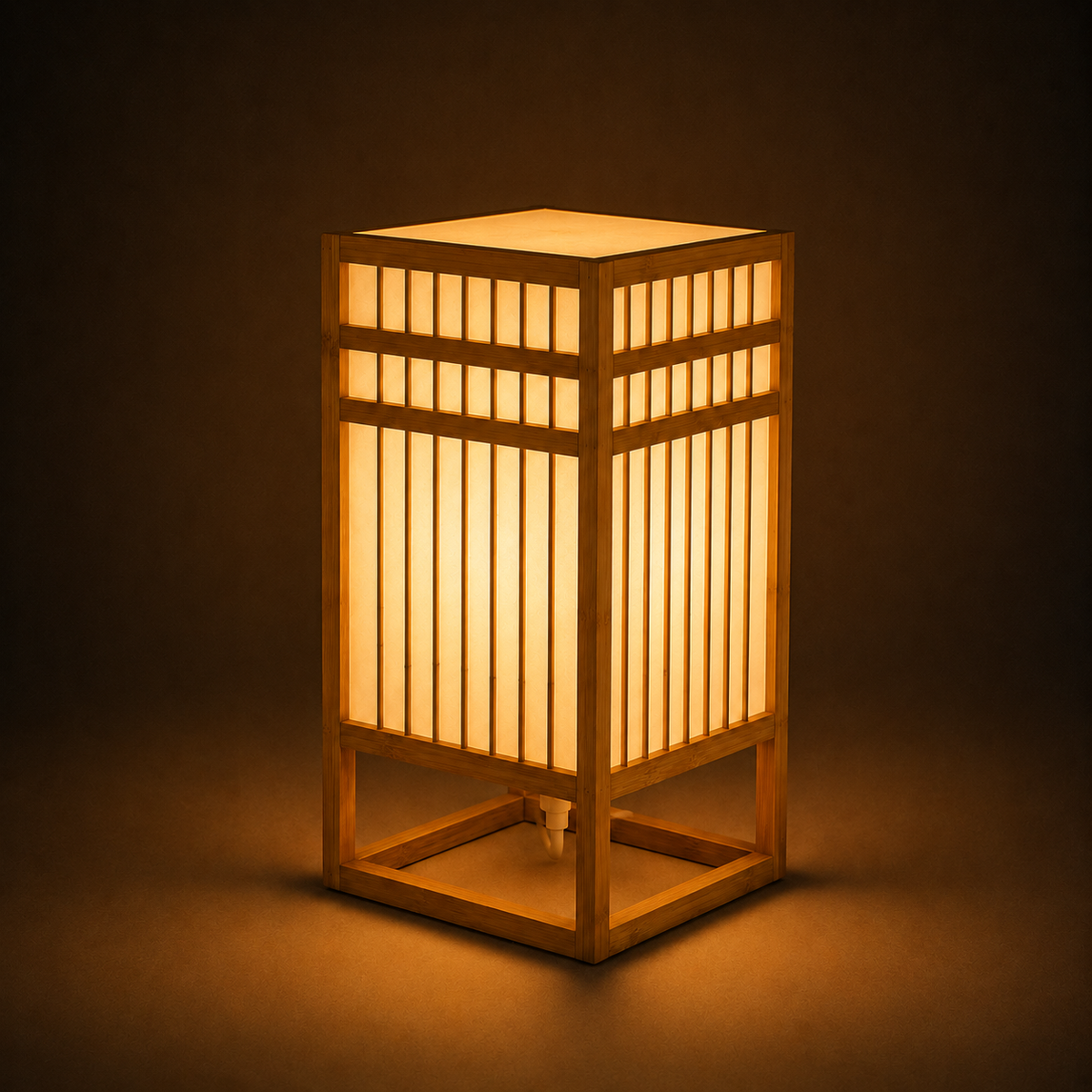 Bamboo Table Lamp - Woven Square Lattice Minimalist Desk Lamp