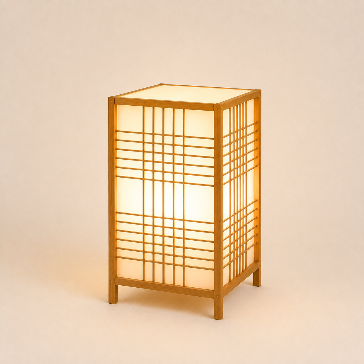 Bamboo Table Lamp - Woven Square Lattice Minimalist Desk Lamp
