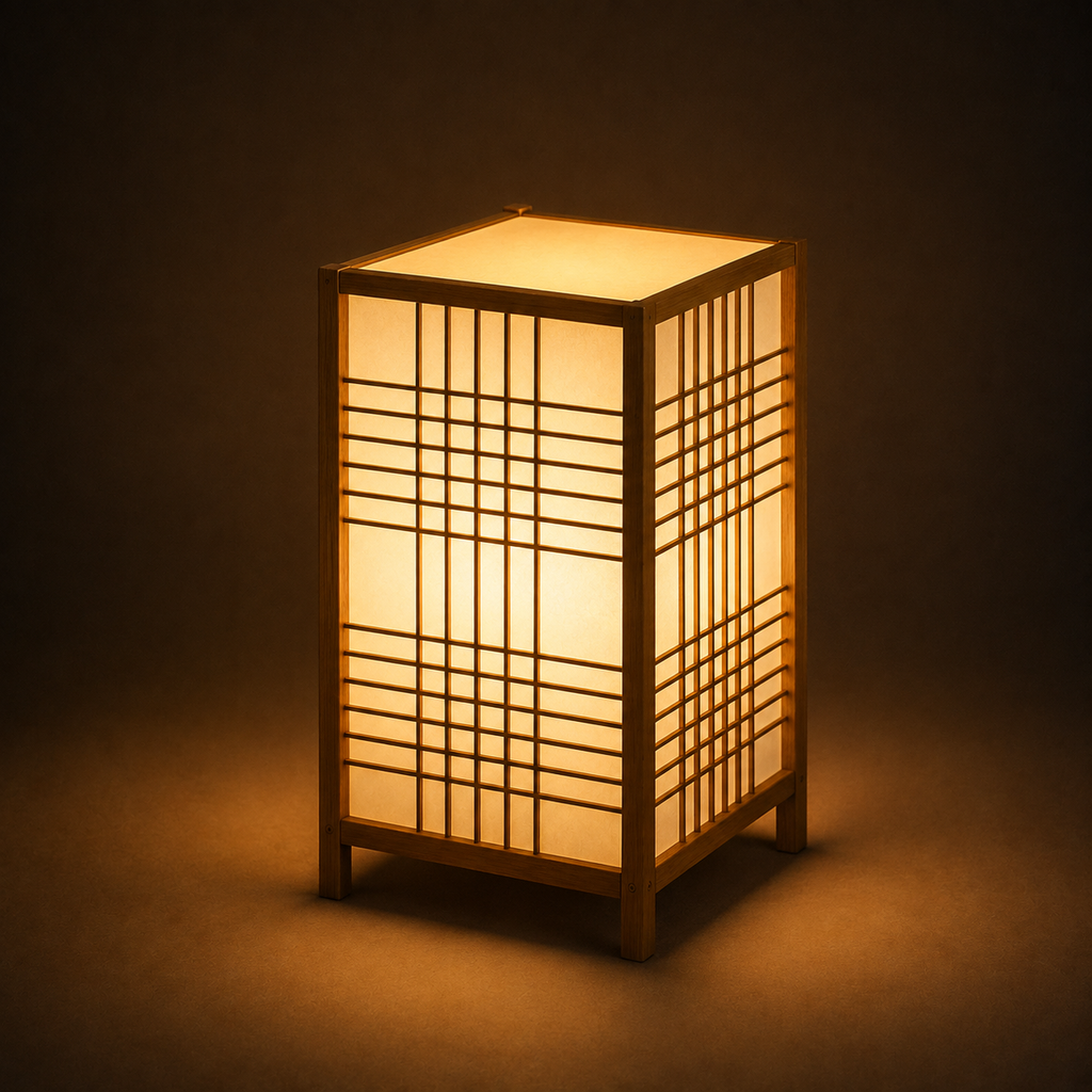 Bamboo Table Lamp - Woven Square Lattice Minimalist Desk Lamp