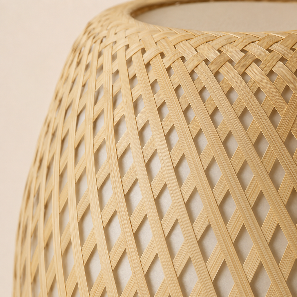 Bamboo Table Lamp - Woven Round Minimalist Desk Lamp