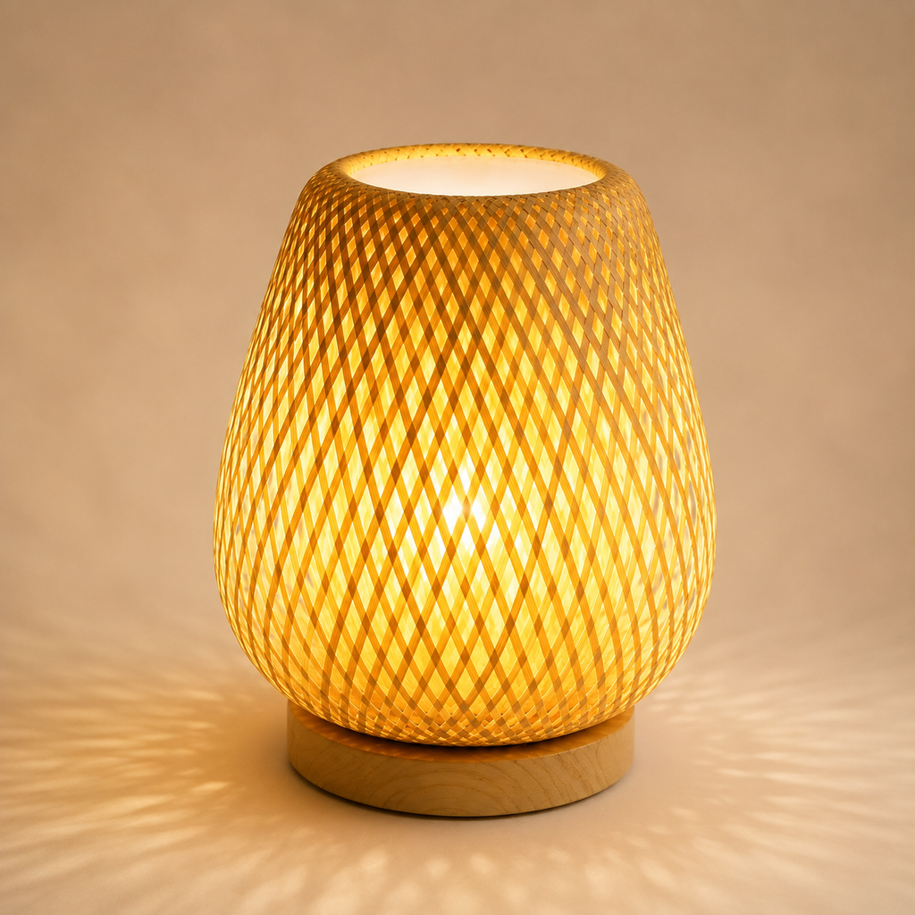 Bamboo Table Lamp - Woven Round Minimalist Desk Lamp