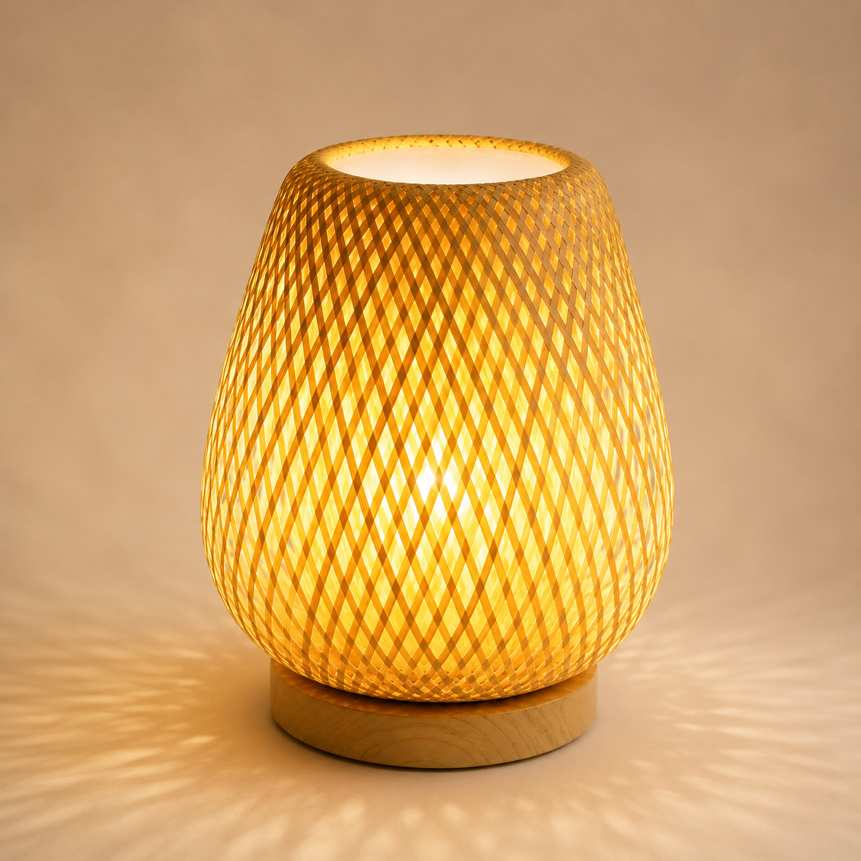 Bamboo Table Lamp - Woven Round Minimalist Desk Lamp