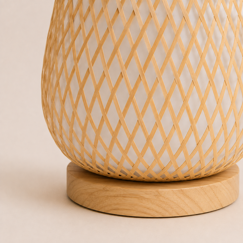 Bamboo Table Lamp - Woven Round Minimalist Desk Lamp