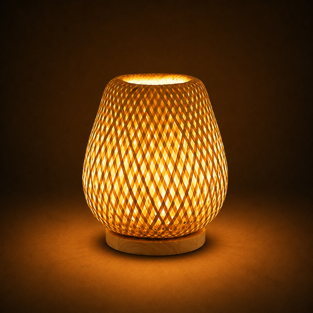 Bamboo Table Lamp - Woven Round Minimalist Desk Lamp