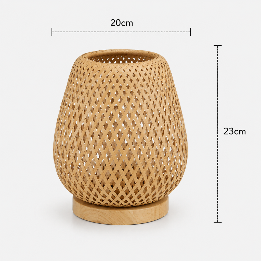 Bamboo Table Lamp - Woven Round Minimalist Desk Lamp