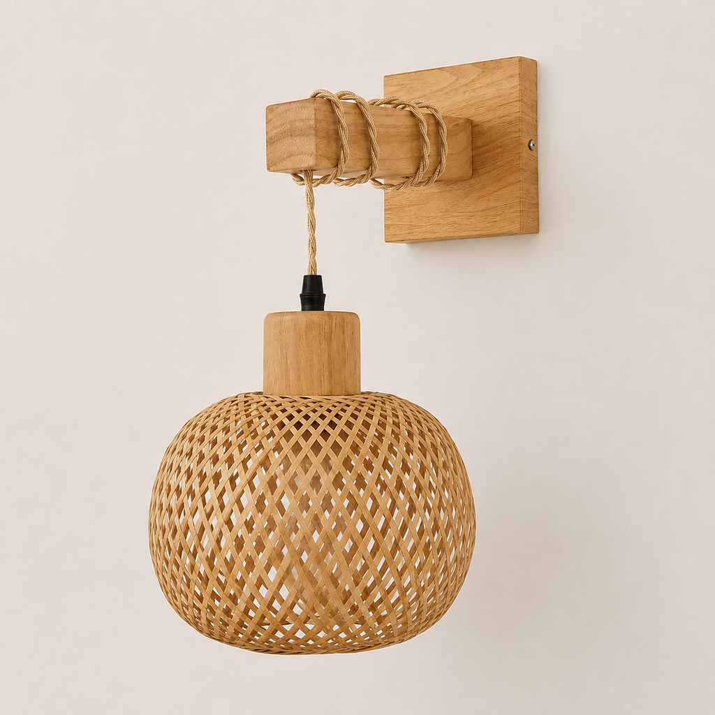 Bamboo Wall Light - Retro Woven Bedside Sconce