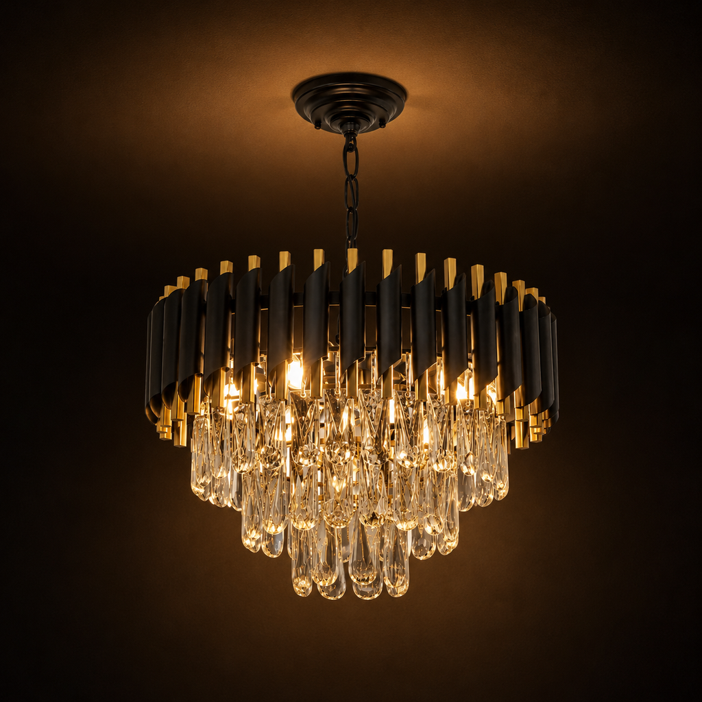 Black & Gold Crystal Chandelier - 5-Light Modern Ceiling Light