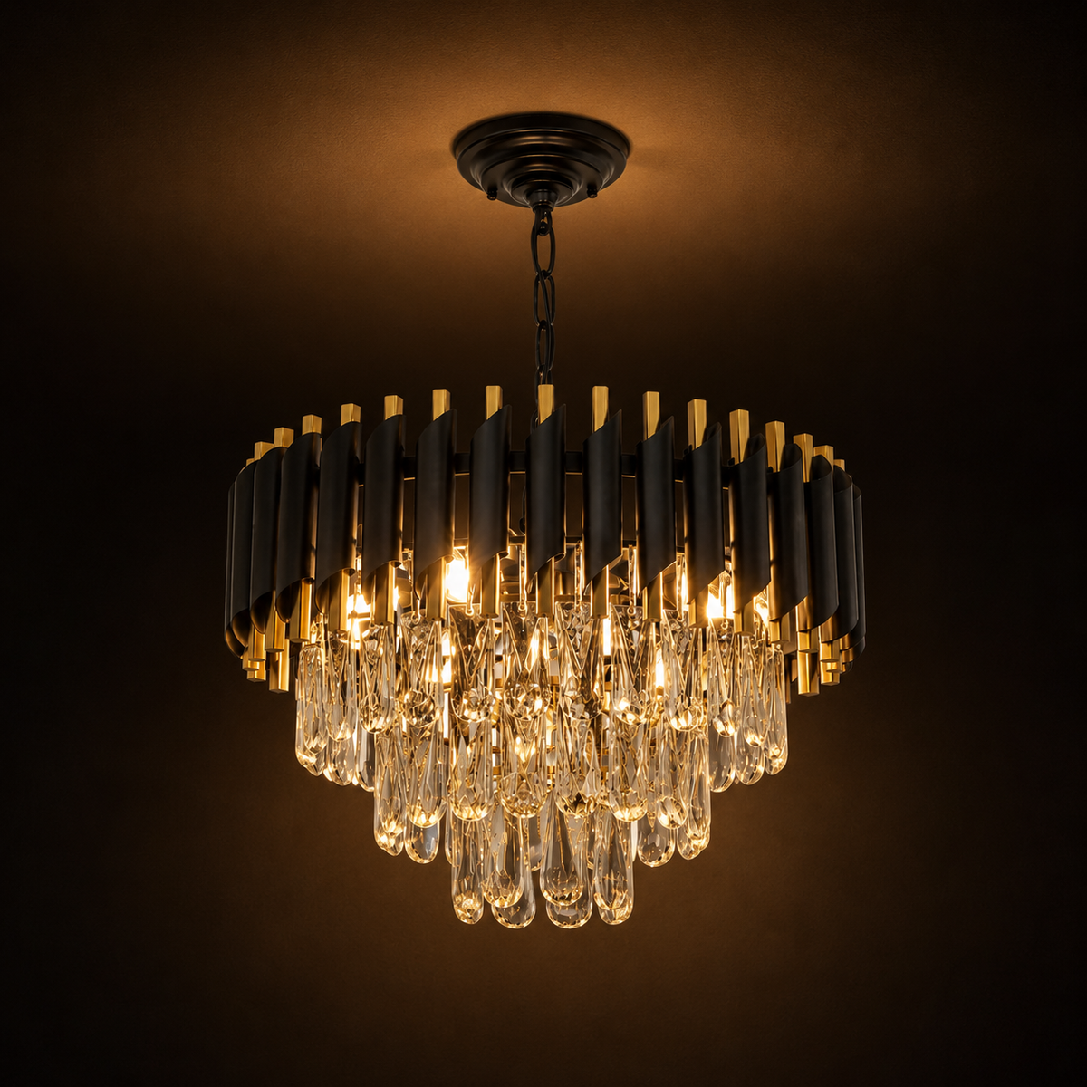 Black & Gold Crystal Chandelier - 5-Light Modern Ceiling Light