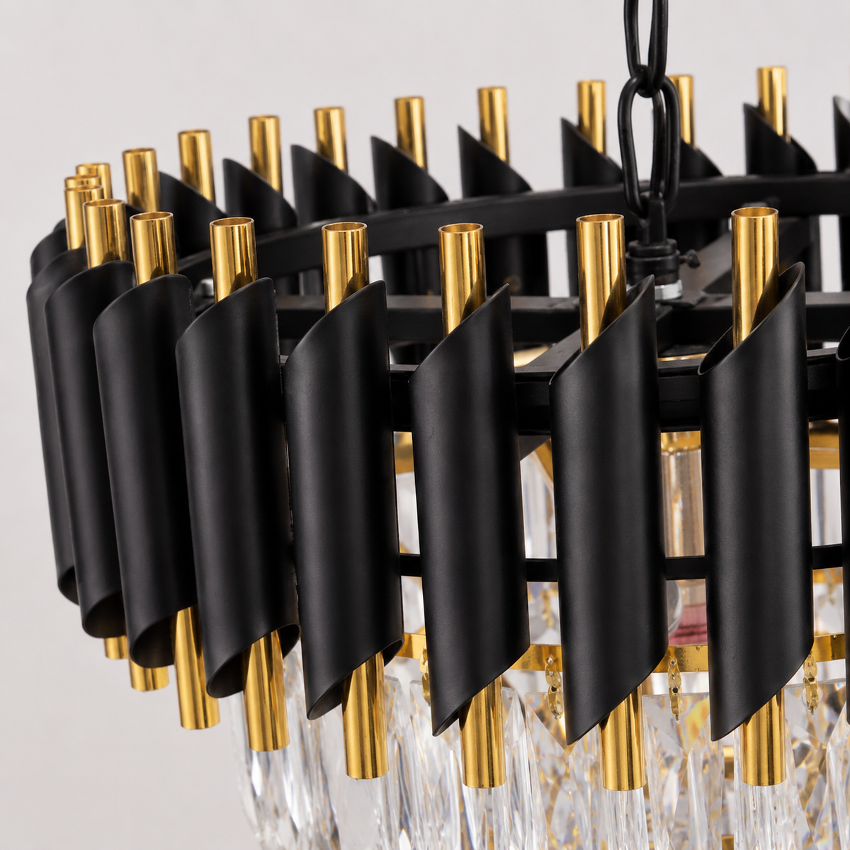 Black & Gold Crystal Chandelier - 5-Light Modern Ceiling Light
