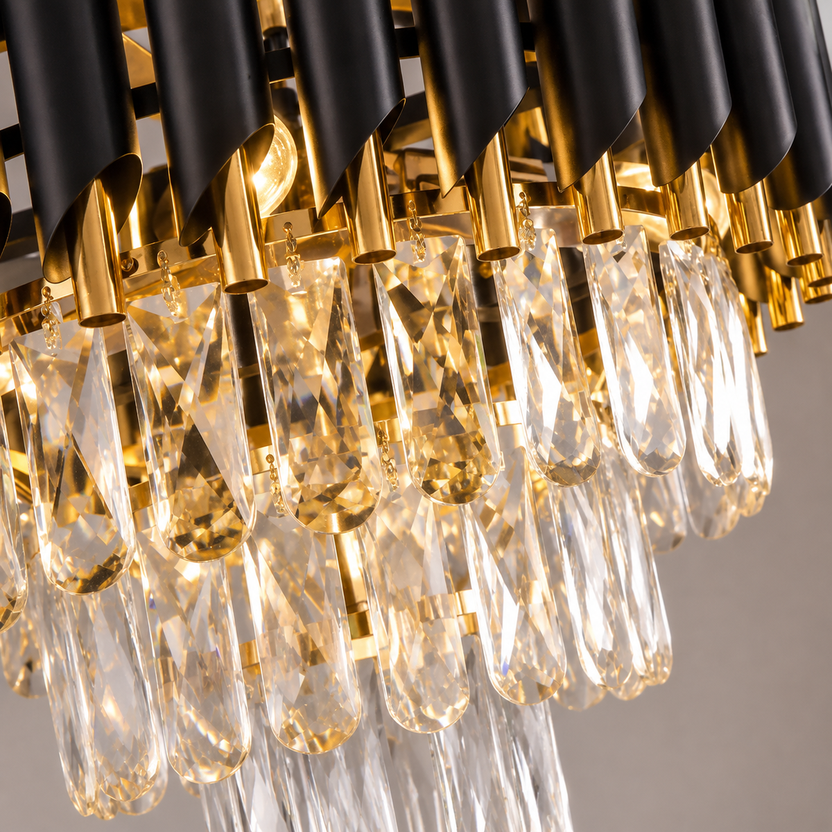 Black & Gold Crystal Chandelier - 5-Light Modern Ceiling Light