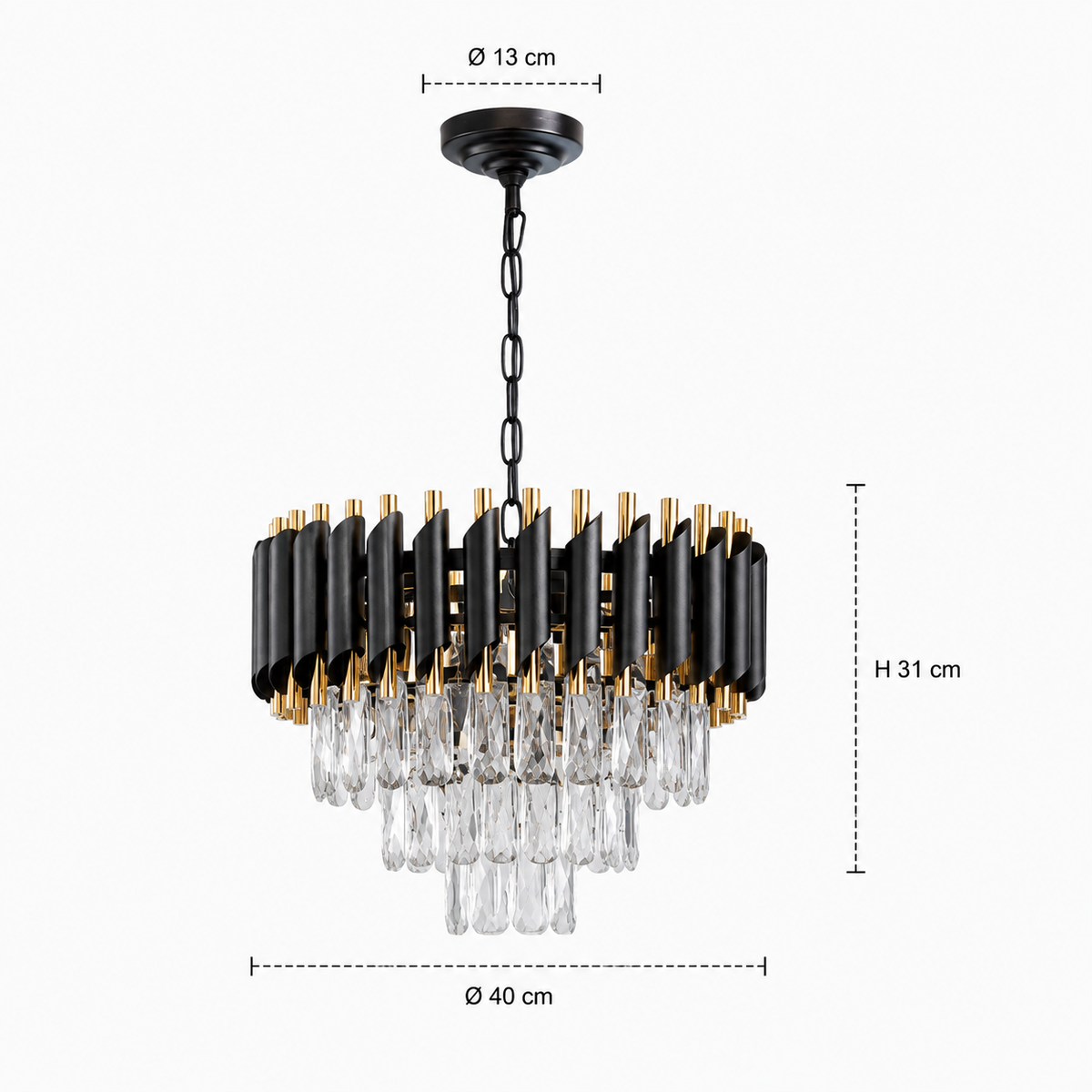 Black & Gold Crystal Chandelier - 5-Light Modern Ceiling Light