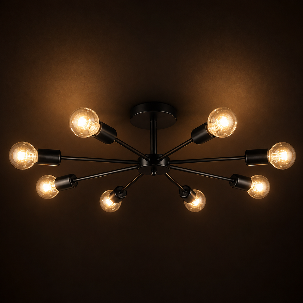 Black Chandelier - Modern 8-Light Iron Ceiling Light