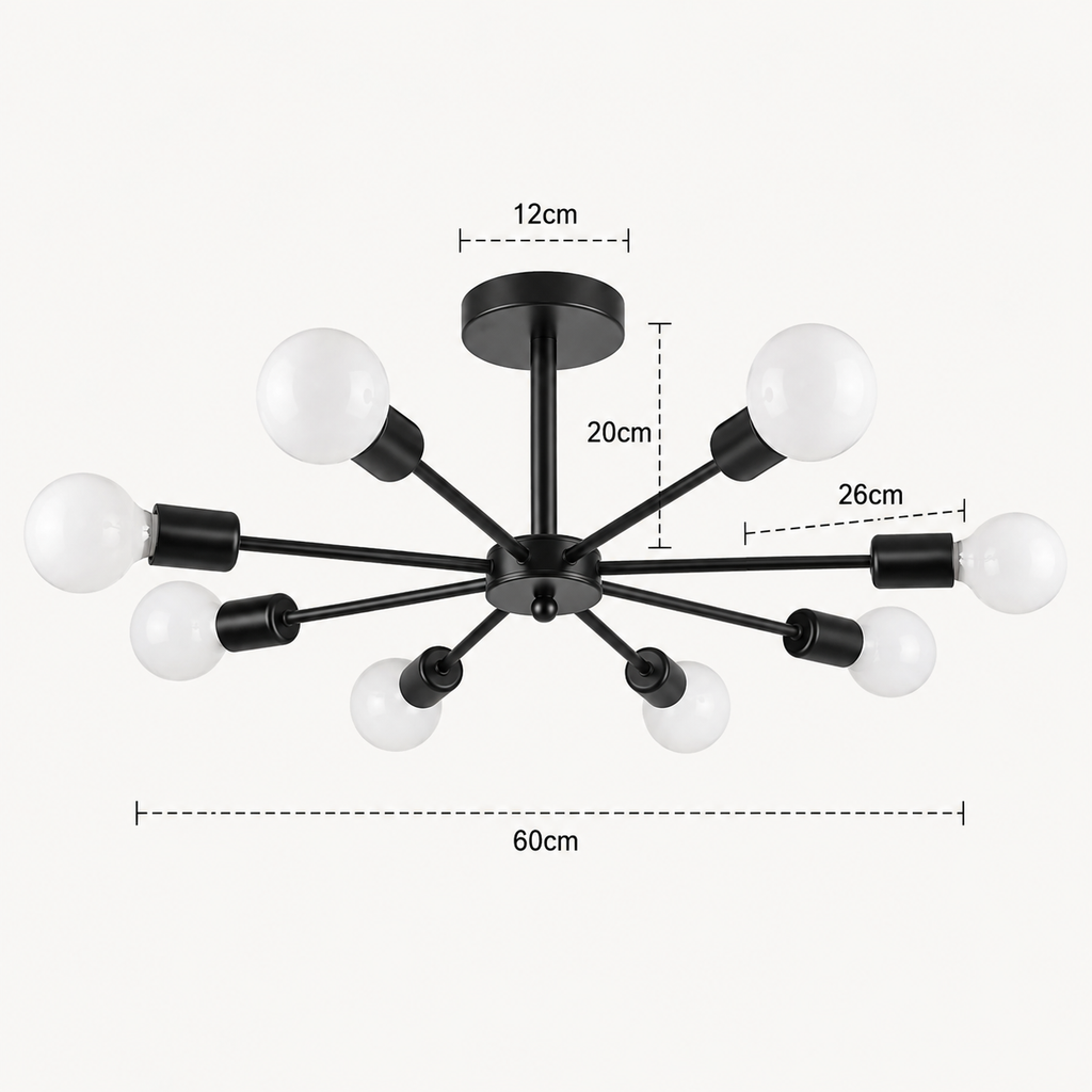 Black Chandelier - Modern 8-Light Iron Ceiling Light