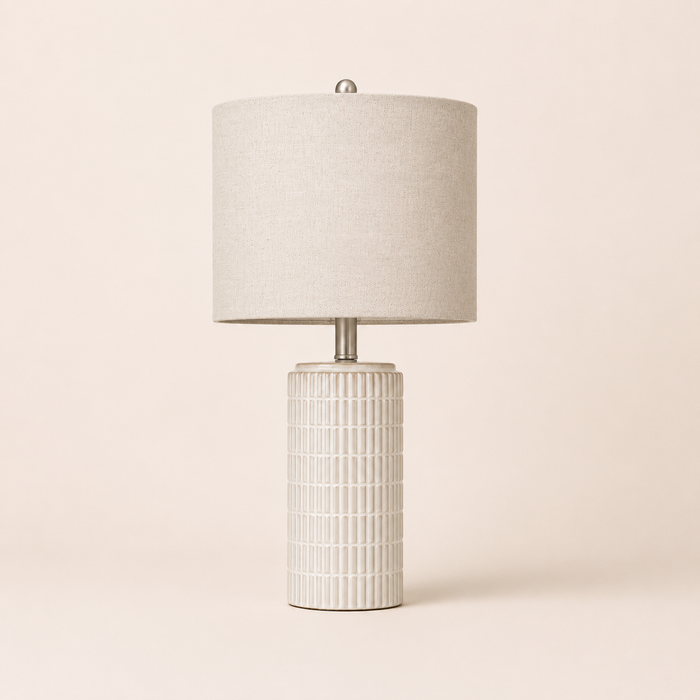 Set of 2 Ceramic Table Lamp - White Minimalist Bedside Lamp