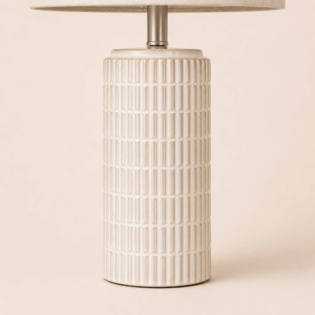 Set of 2 Ceramic Table Lamp - White Minimalist Bedside Lamp