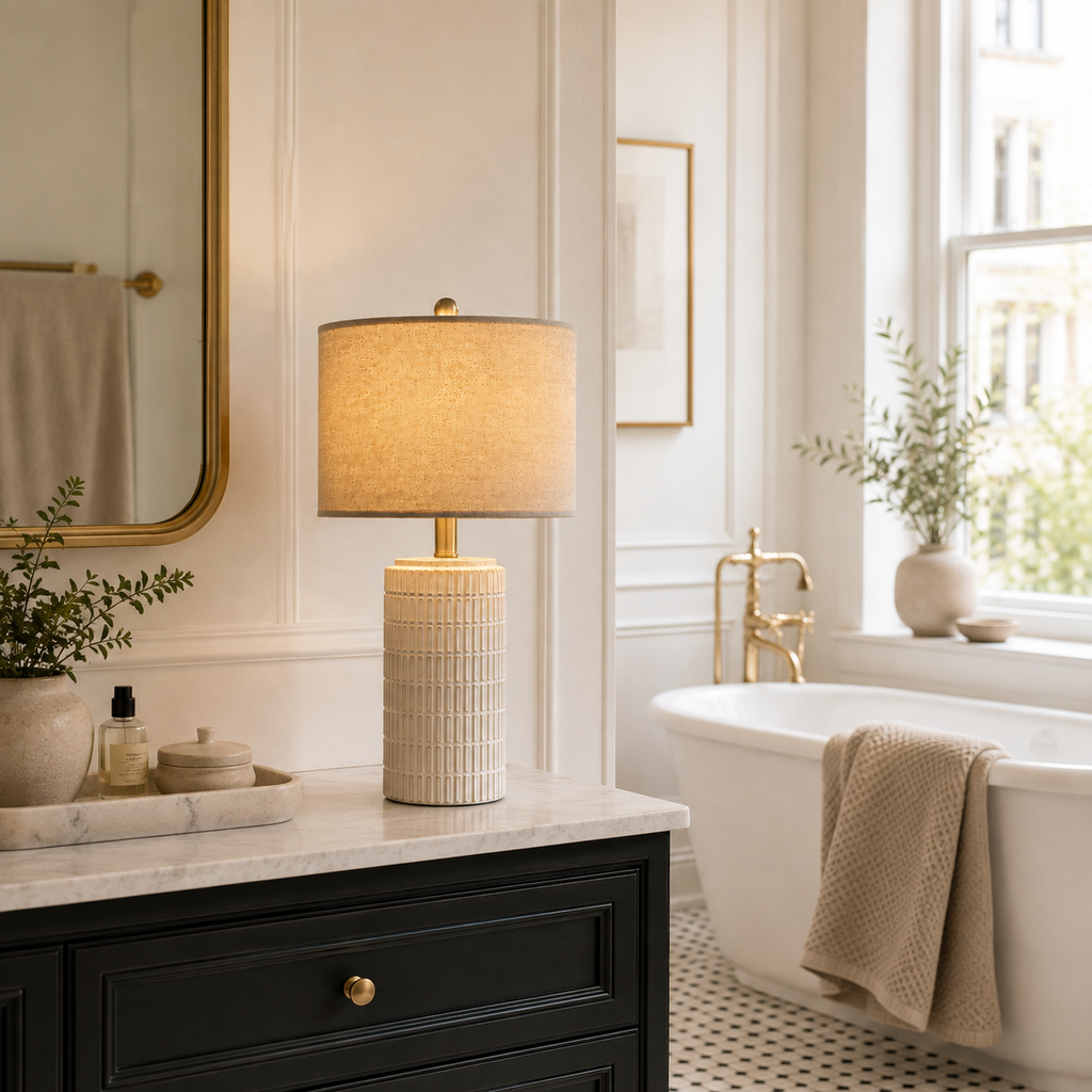 Set of 2 Ceramic Table Lamp - White Minimalist Bedside Lamp