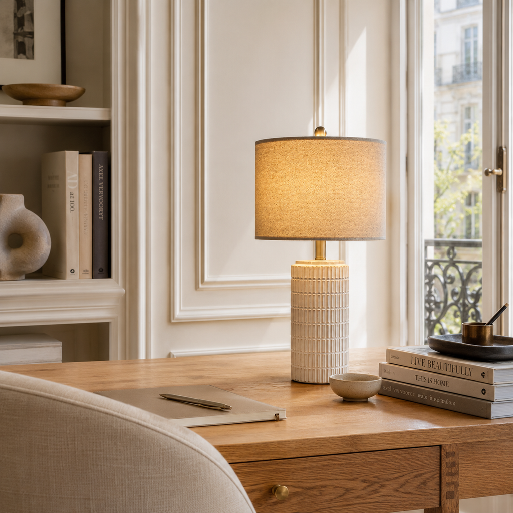 Set of 2 Ceramic Table Lamp - White Minimalist Bedside Lamp