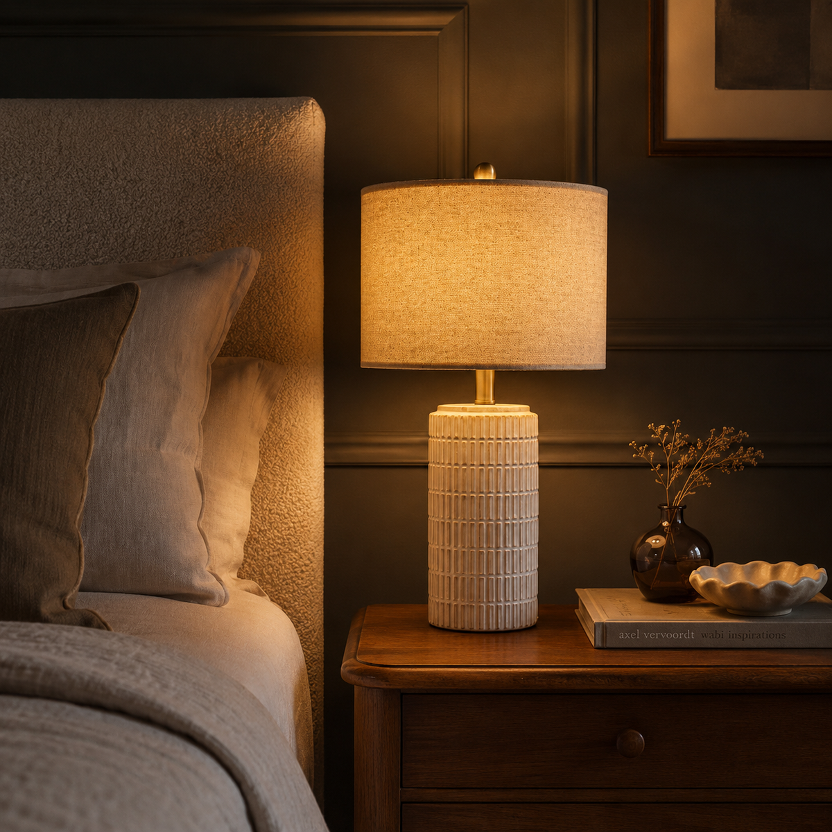 Set of 2 Ceramic Table Lamp - White Minimalist Bedside Lamp
