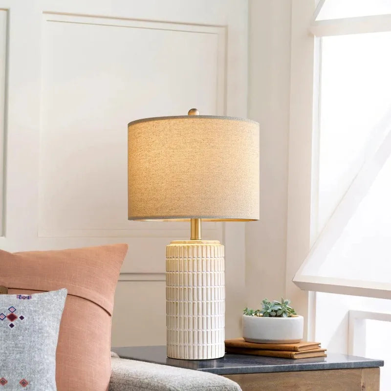 Set of 2 Ceramic Table Lamp - White Minimalist Bedside Lamp