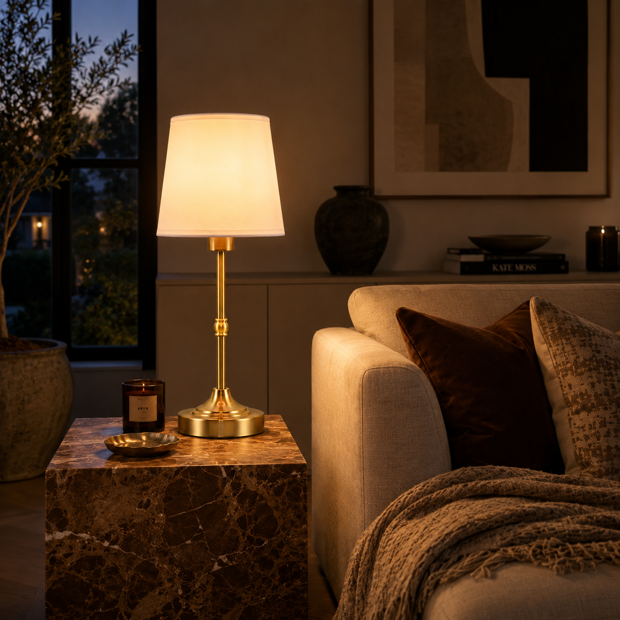 Cordless Table Lamp - Rechargeable Dimmable Fabric Touch Lamp