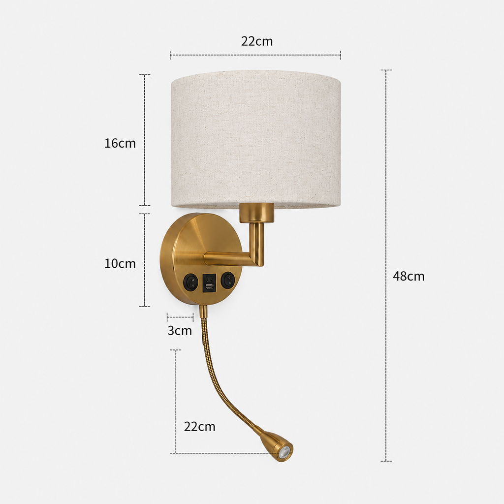 Fabric Wall Light - Adjustable Bedside Reading Sconce