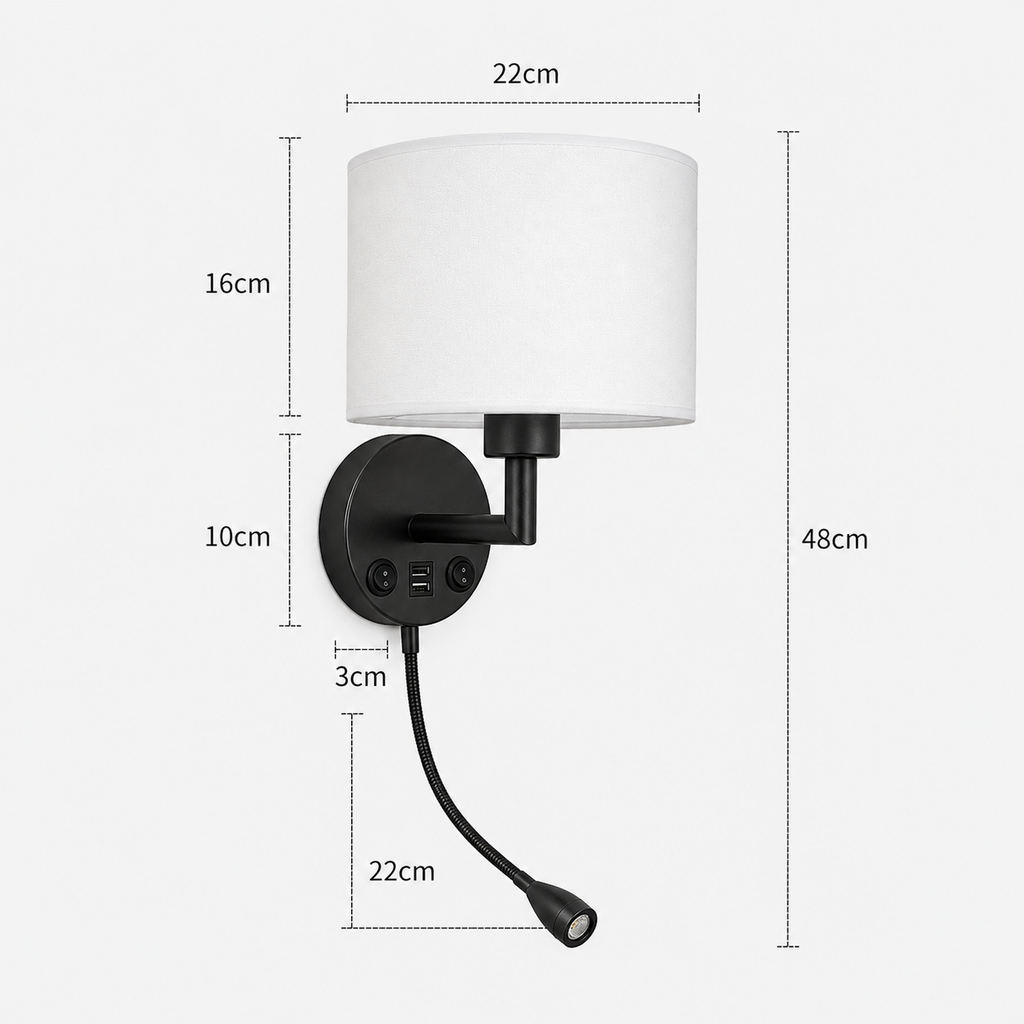 Fabric Wall Light - Adjustable Bedside Reading Sconce