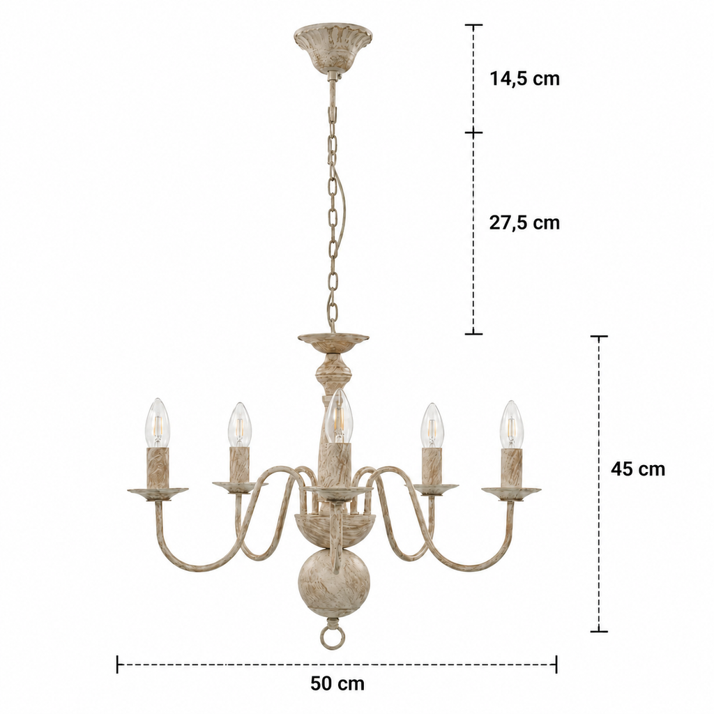 French Chandelier - Antique 5-Light Dining Room Ceiling Light