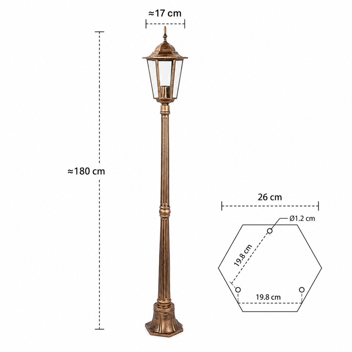 Garden Post Light - Retro Lawn Lamp - 1.8m