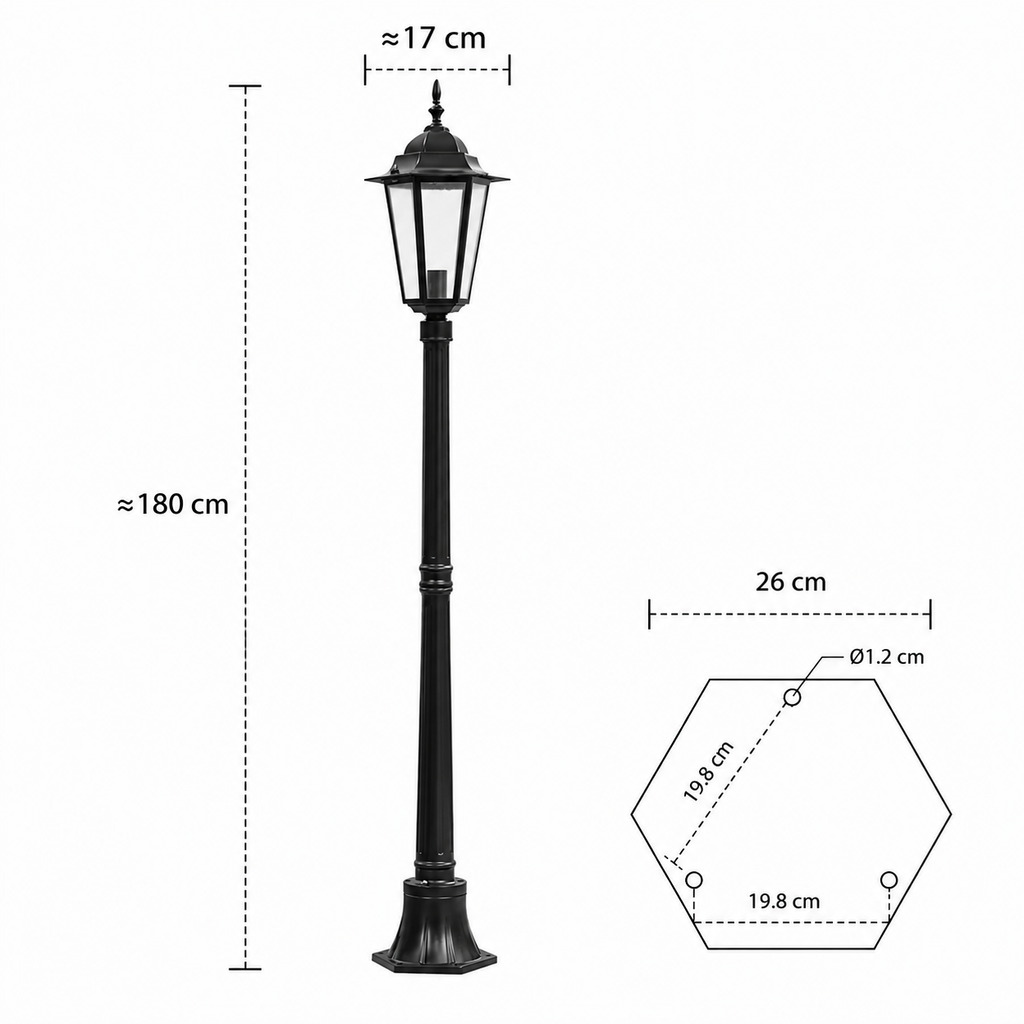 Garden Post Light - Retro Lawn Lamp - 1.8m