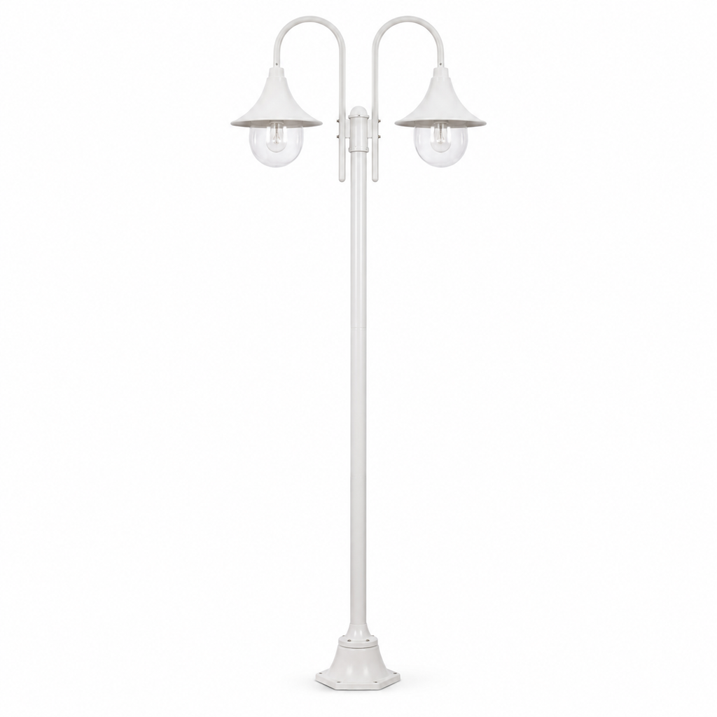 Garden Post Light - White Aluminium 2-Lantern Outdoor Lamp Post