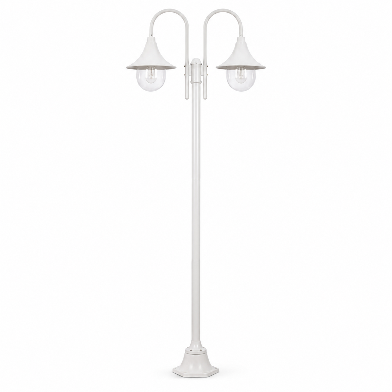 Garden Post Light - White Aluminium 2-Lantern Outdoor Lamp Post