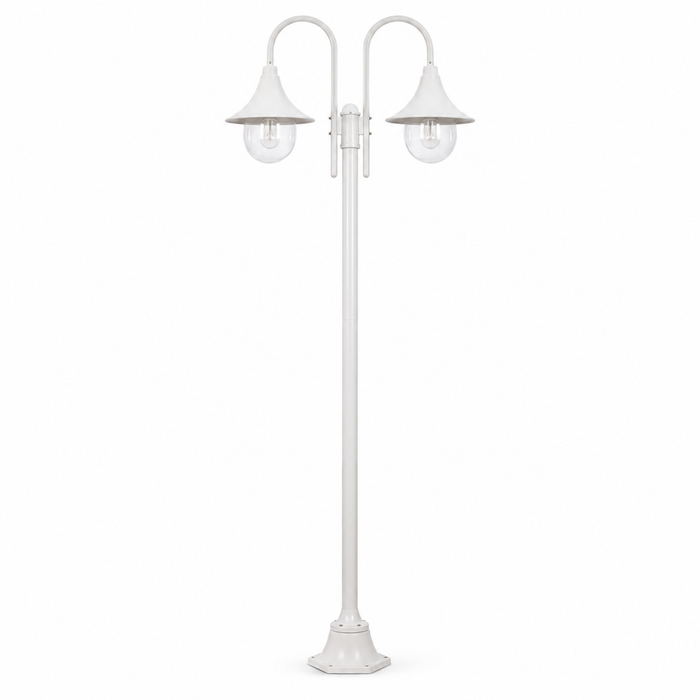 Garden Post Light - White Aluminium 2-Lantern Outdoor Lamp Post